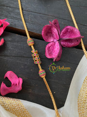 Traditional AD Stone Mogappu Chain-Red Green-Spiral Kuzhal-G4201