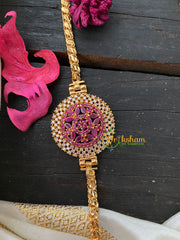 Traditional AD Stone Mogappu Chain 2-Pink White-Floral-G4204