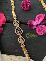 Traditional AD Stone Mogappu Chain 1-Red Green White-Paisley-G4205