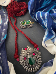 Peacock Pendant Rope Neckpiece-RED rope-S0151