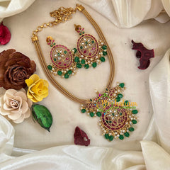 Premium AD Stone Addigai Choker -Red White Green-G9587