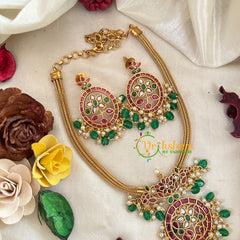 Premium AD Stone Addigai Choker -Red White Green-G9587