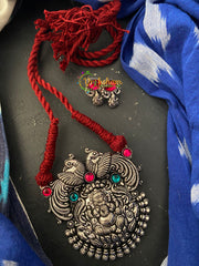 Temple Ganesh Pendant Rope Neckpiece-RED-S0044