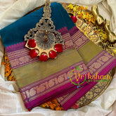 Peacock Blue Kanchi Cotton Saree- Handloom -VS1821