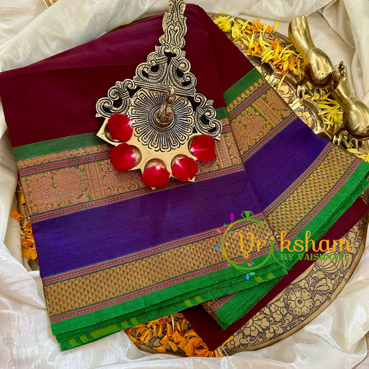 Maroon Kanchi Cotton Saree- Handloom -VS1824