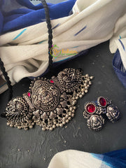 Red Stone Silver High Neck Choker -Lakshmi-S0222