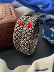 Oxidized Kolhapuri Bangles-Red Stone Broad -S0174