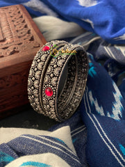 Oxidized Kolhapuri Bangles-Red Stone -S0171