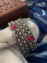 Oxidized Kolhapuri Bangles-Red Stone -S0171