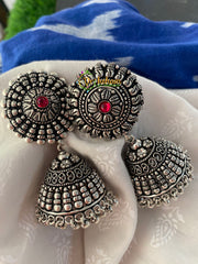 Oxidized Silver Chakra Jhumkas -S0132
