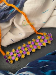Premium Afghani Glass Mirror Choker -Yellow Purple-S0087