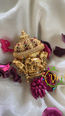 Floral Kemp Kumkum Box with Elephants-G4238