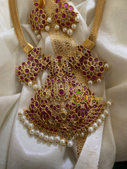 Gold Look Alike Sri Namam AD Stone Short Neckpiece-Red White-G3324