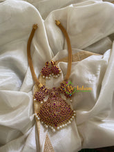 Gold Look Alike Sri Namam AD Stone Short Neckpiece-Red-G3323