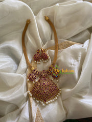 Gold Look Alike Sri Namam AD Stone Short Neckpiece-Red-G3323