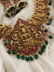 Premium Lakshmi Temple Short Neckpiece-Green Bead-G3351