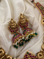 Premium Lakshmi Temple Short Neckpiece-Green Bead-G3351