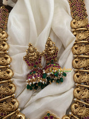 Premium Lakshmi Temple Haram Long Neckpiece-Green Bead-G3350