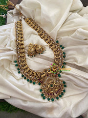 Premium Gold Look Alike Temple Haram-Green Beads -G3399