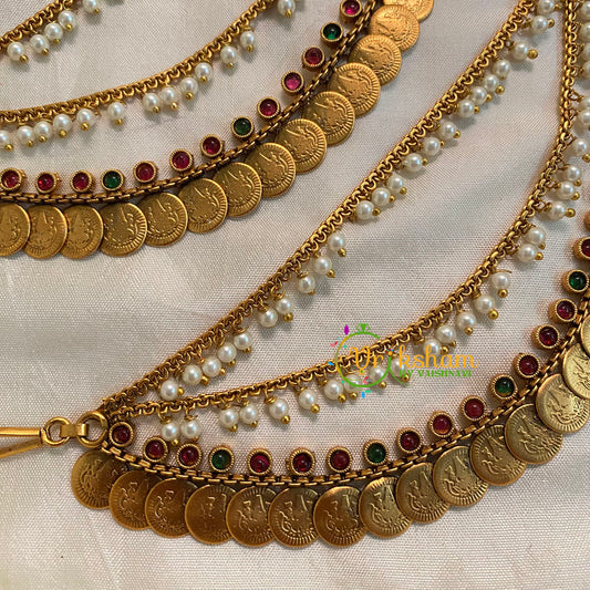 Lakshmi Coin Maatil with two layered pearl -Red Green -G8502
