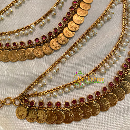 Lakshmi Coin Maatil with two layered pearl -Red -G8501