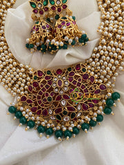 Gold Look alike Cluster Pearl Pendant Choker-G3374