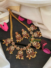 Premium AD Stone Short Neckpiece-Red White-G3377