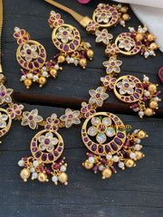 Premium AD Stone Short Neckpiece-Red White-G3377