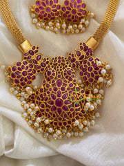 Premium AD Stone Addigai Short Neckpiece -Red-G3367