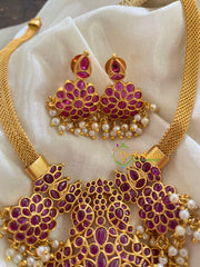 Premium AD Stone Addigai Short Neckpiece -Red-G3367