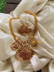 Premium AD Stone Addigai Short Neckpiece -Red Green-G3366