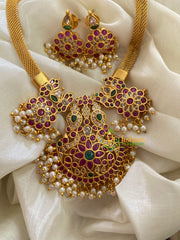 Premium AD Stone Addigai Short Neckpiece -Red Green-G3366