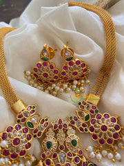 Premium AD Stone Addigai Short Neckpiece -Red Green-G3366