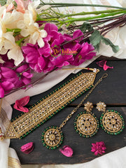 Green Bead Kundan Choker Set-Dark Green-G2741