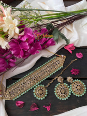 Green Bead Kundan Choker Set -Light Green-G2738