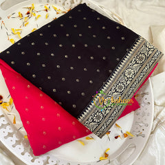 Rani Pink Black Chiffon Saree -VS1837