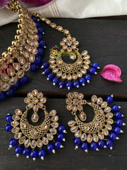Premium Kundan Bridal Set - Blue Beads-G2732