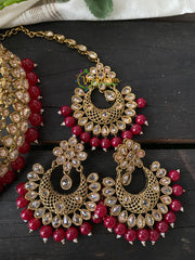 Premium Kundan Bridal Set - Red Beads-G2730