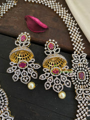 Gold American Diamond Bridal Haram-Red-G4301