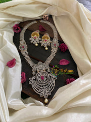 Gold American Diamond Bridal Haram-Red-G4301