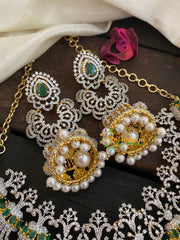 Green Stone Pendant Bridal American Diamond Neckpiece-G4311