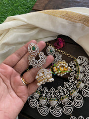 Green Stone Pendant Bridal American Diamond Neckpiece-G4311