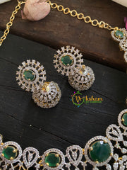 Green Stone American Diamond Bridal Neckpiece-Peacock-G4314