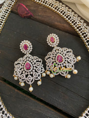 Bridal American Diamond Neckpiece-Red-Tilak Pendant-G4317