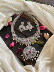 Bridal American Diamond Neckpiece-Red-Tilak Pendant-G4317