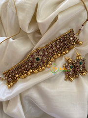 Premium Kemp High Neck Choker -Red -Gold Bead-G3450