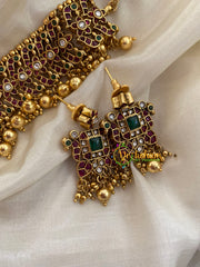 Premium Kemp High Neck Choker -Red -Gold Bead-G3450