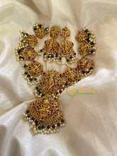 Shri Vishnu Dasavathar Neckpiece – Red Stone-Green Bead, Pearl -G3409