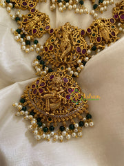 Shri Vishnu Dasavathar Neckpiece – Red Stone-Green Bead, Pearl -G3409