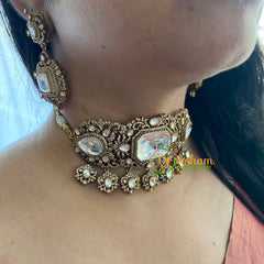 White Stone Victorian Diamond High Neck Choker-VV045